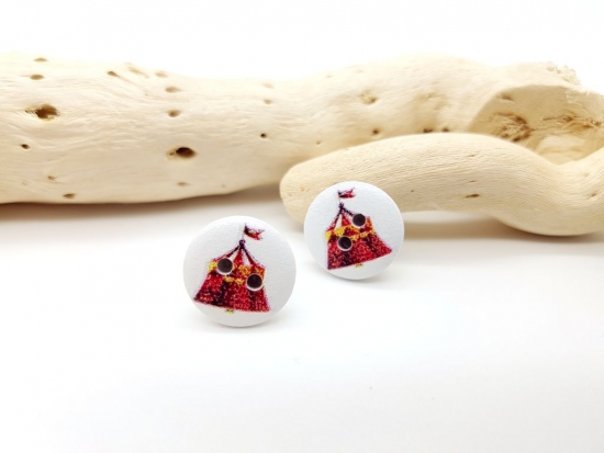 Preview: Zirkus Holz Knopf Ohrstecker Button